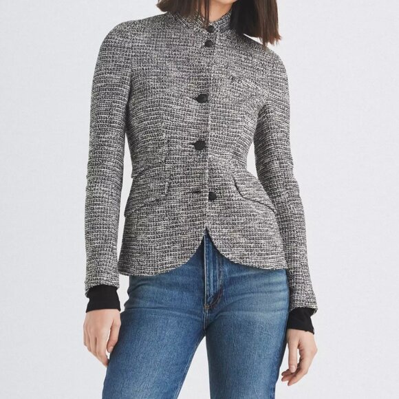 NWT$600 RAG & BONE 0 4 10 Slade Italian Tweed Blazer Grey Navy White Cotton - Picture 4 of 10